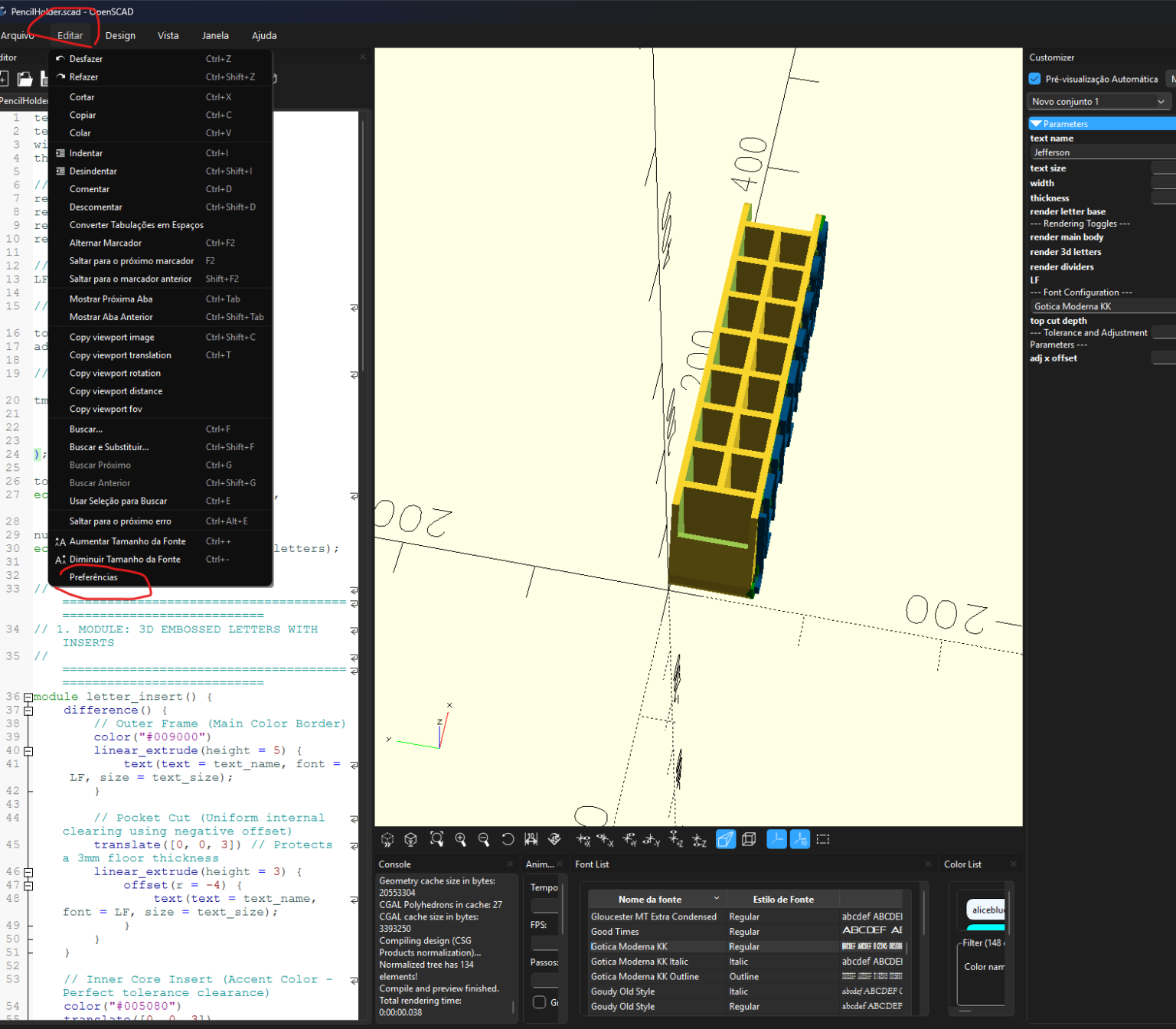 Openscad pencil and pen holder 14